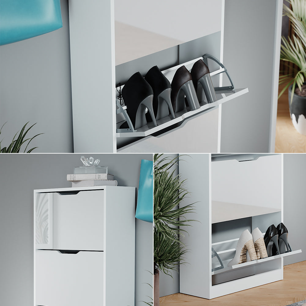 Vicco Scarpiera Bianco/bianco lucido 59 x 137 cm con 4 cassetti incernierati