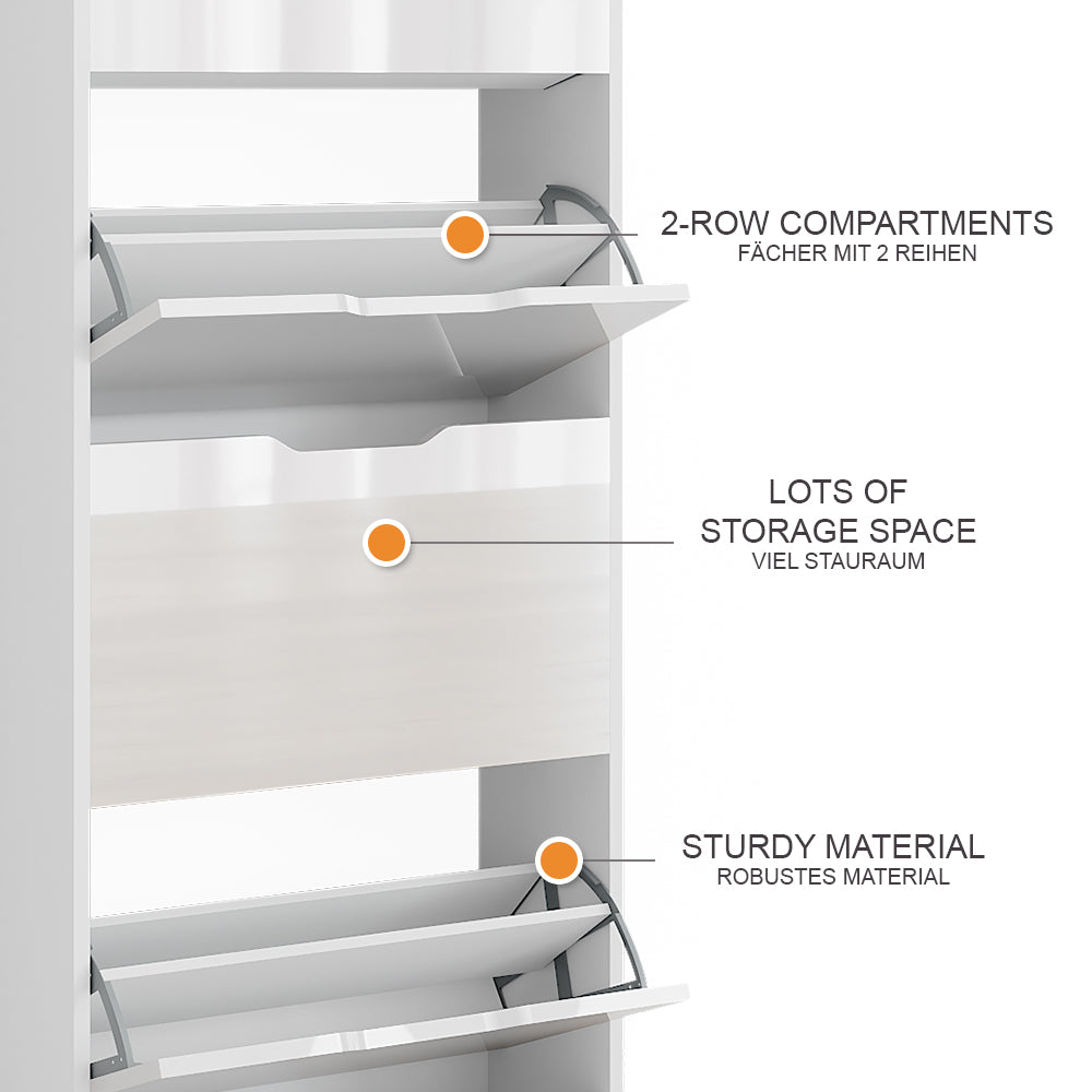 Vicco Scarpiera Bianco/bianco lucido 59 x 137 cm con 4 cassetti incernierati