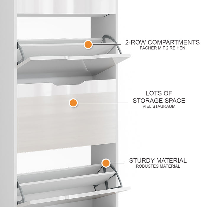 Vicco Scarpiera Bianco/bianco lucido 59 x 137 cm con 4 cassetti incernierati