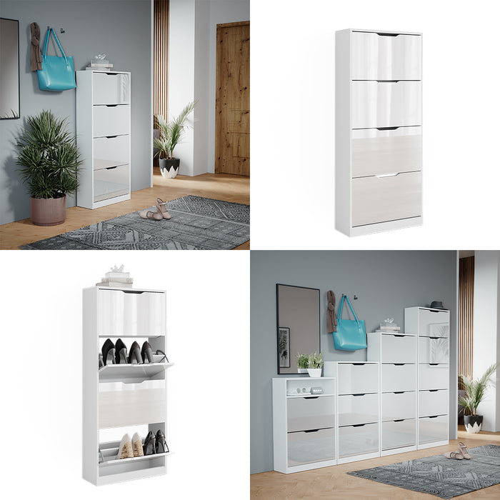 Vicco Scarpiera Bianco/bianco lucido 59 x 137 cm con 4 cassetti incernierati