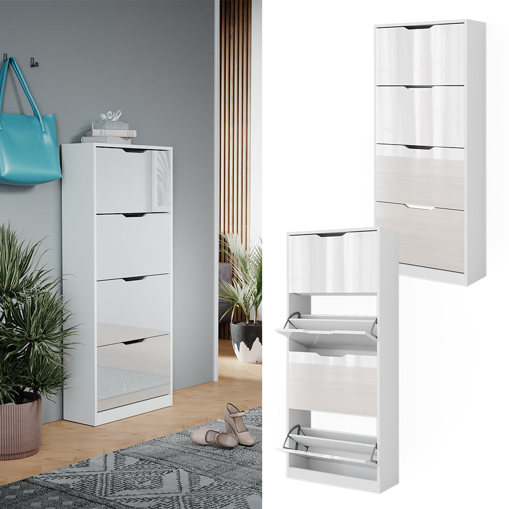 Vicco Scarpiera Bianco/bianco lucido 59 x 137 cm con 4 cassetti incernierati