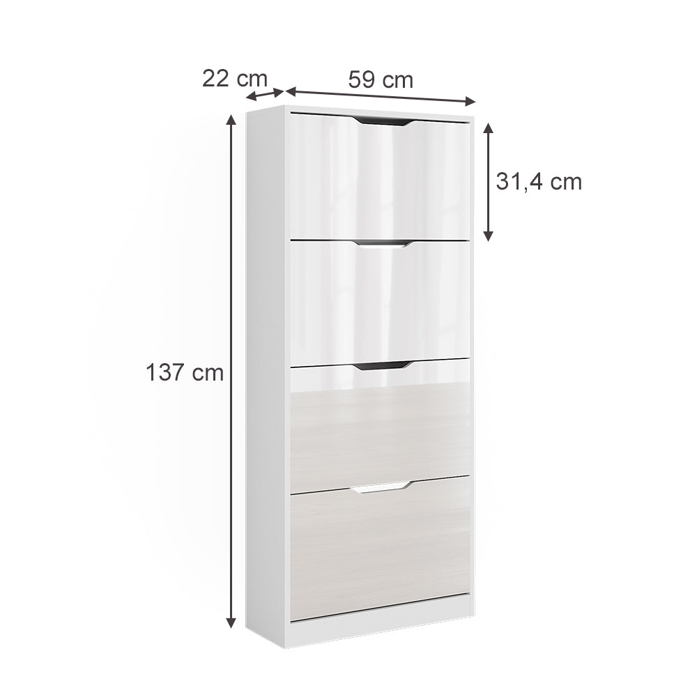 Vicco Scarpiera Bianco/bianco lucido 59 x 137 cm con 4 cassetti incernierati