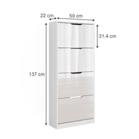 Vicco Scarpiera Bianco/bianco lucido 59 x 137 cm con 4 cassetti incernierati