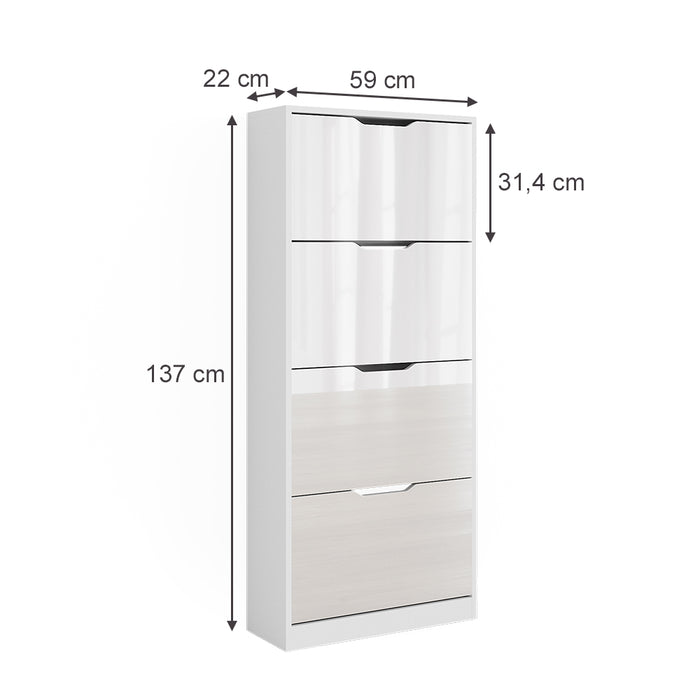 Vicco Scarpiera Bianco/bianco lucido 59 x 137 cm con 4 cassetti incernierati