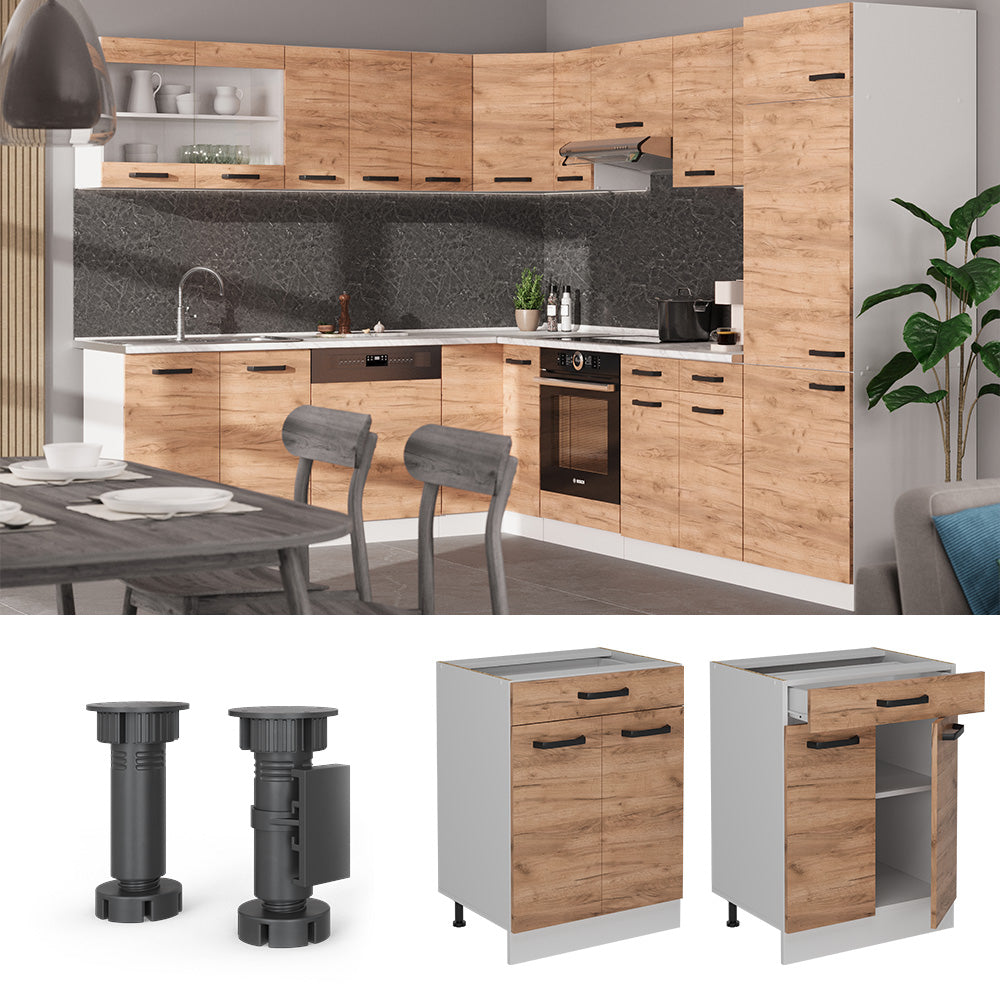 Vicco Mobiletto base per cucina Quercia dorata 60 cm PL Marmo