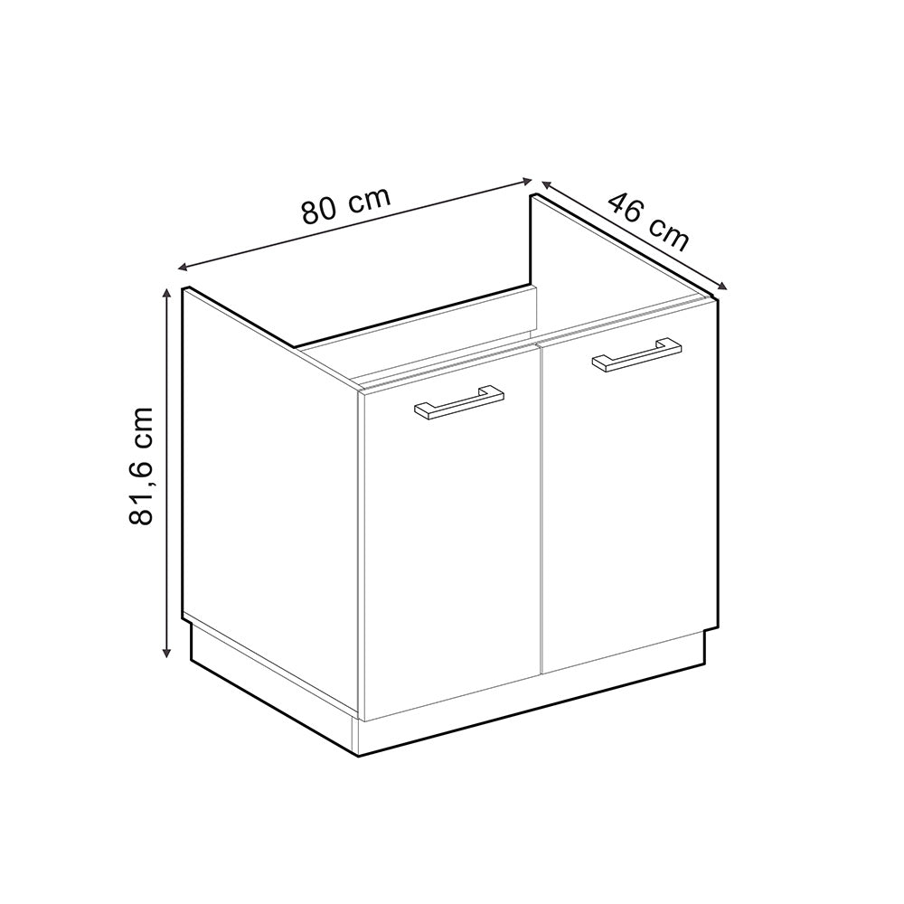 Vicco Base per lavello Nero lucido 80 cm con ante, senza piano di lavoro