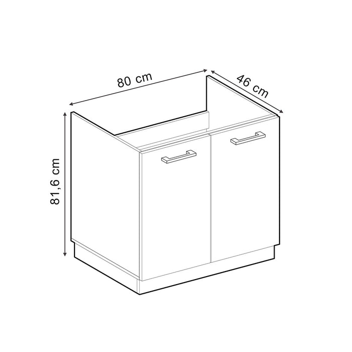 Vicco Mobile lavello cucina Nero lucido 80 cm , PL Rovere