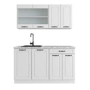 Vicco Cucina monoblocco Casa di campagna bianca/bianco 140 cm , PL Marmo