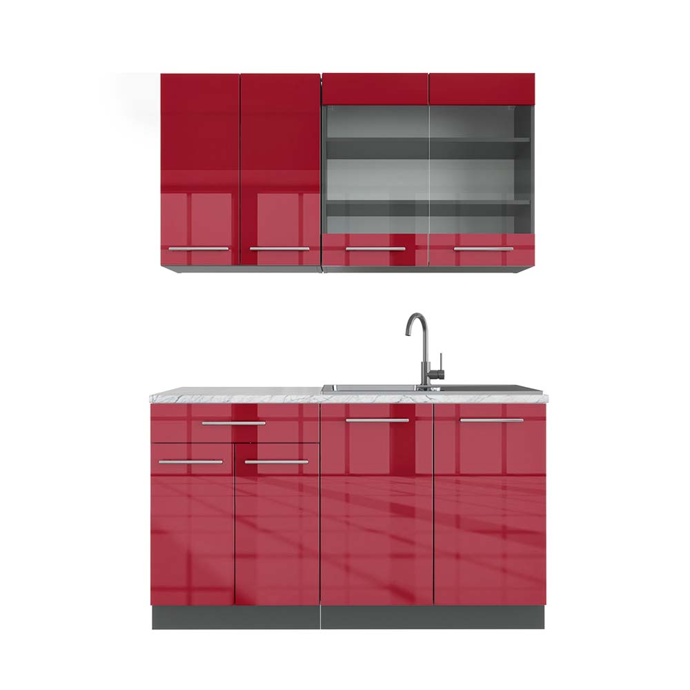 Vicco Cucina completa Bordeaux lucido/antracite 140 cm , PL Marmo