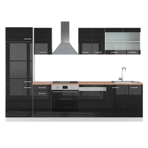 Vicco Cucina componibile Nero lucido/bianco 300 cm , PL Rovere