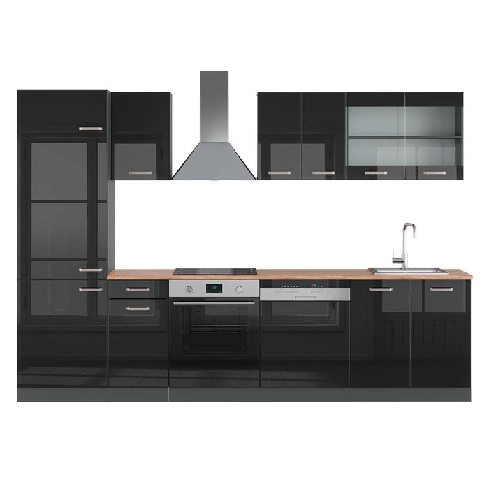 Vicco Cucina componibile Nero lucido/antracite 300 cm , PL Rovere