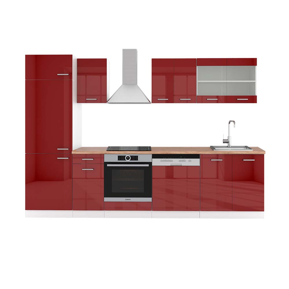 Vicco Cucina componibile Rosso lucido/bianco 300 cm , PL Rovere