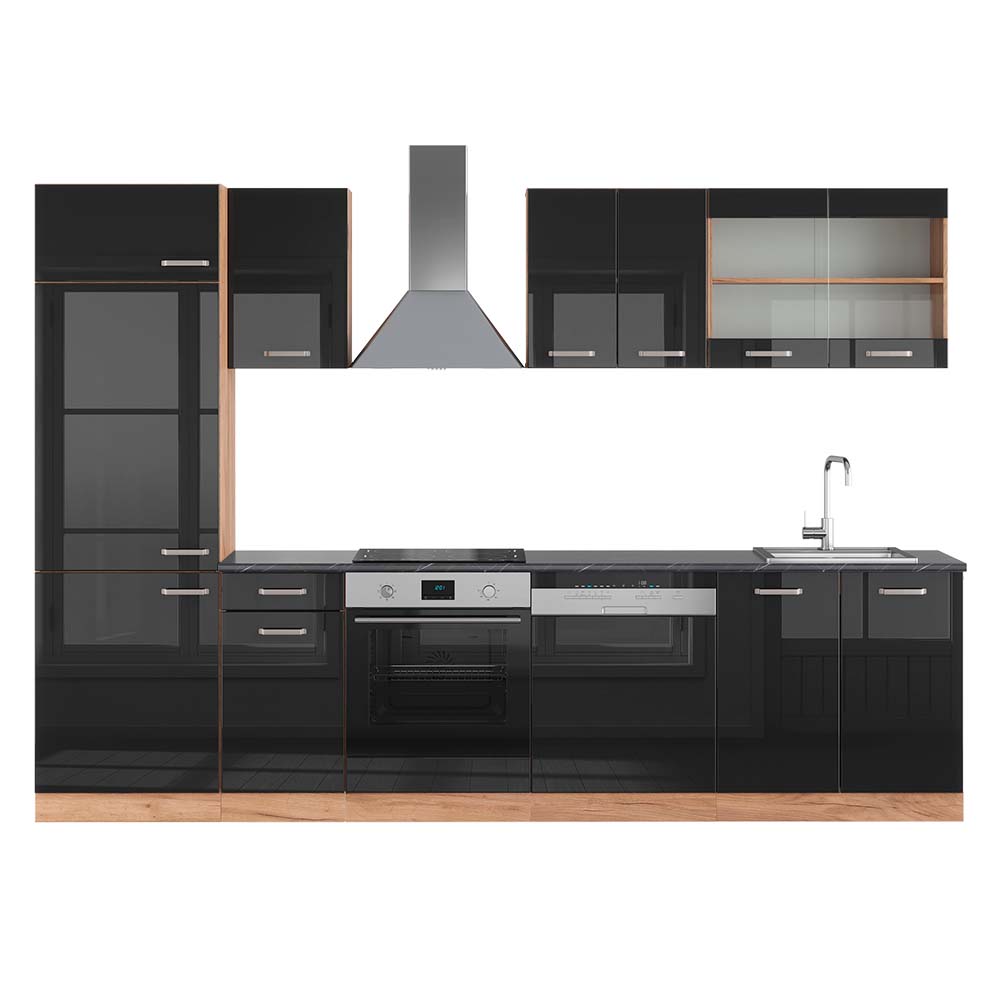 Vicco Cucina componibile Rovere nero/oro lucido 300 cm , PL Antracite