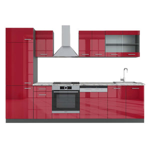 Vicco Cucina componibile Rosso lucido/antracite 300 cm , PL Marmo