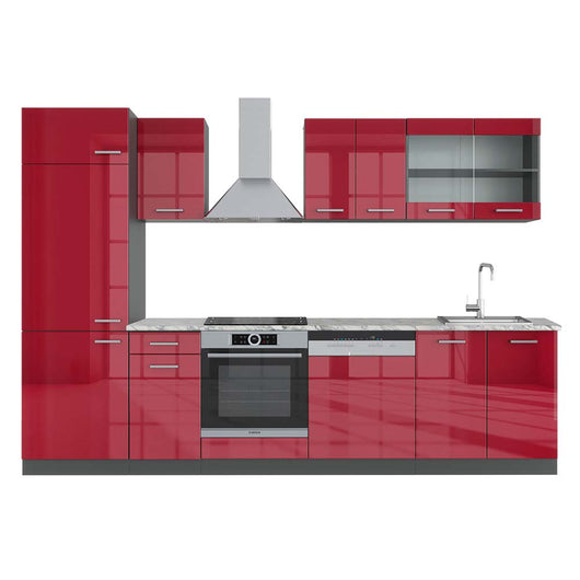 Vicco Cucina componibile Rosso lucido/antracite 300 cm , PL Marmo