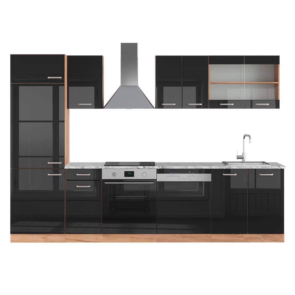 Vicco Cucina componibile Rovere nero/oro lucido 300 cm , PL Marmo