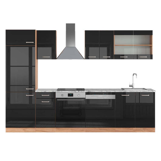 Vicco Cucina componibile Rovere nero/oro lucido 300 cm , PL Marmo