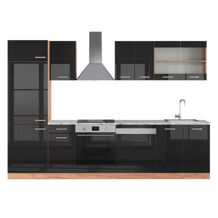 Vicco Cucina componibile Rovere nero/oro lucido 300 cm , PL Marmo