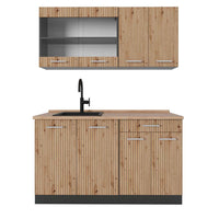 Vicco Cucina monoblocco Rovere artigianale/antracite 140 cm , PL Rovere