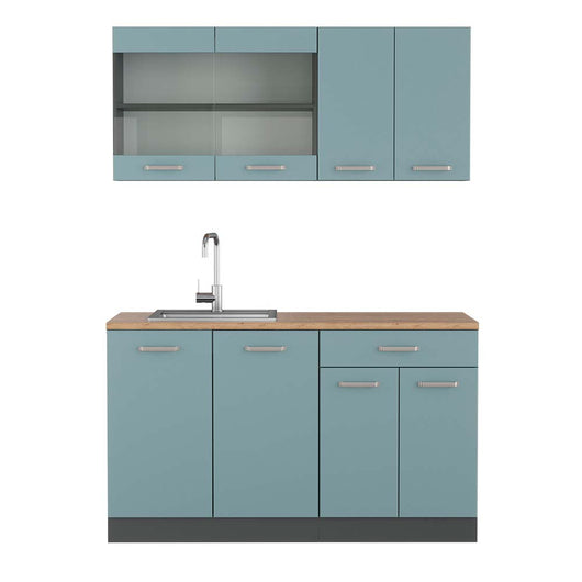 Vicco Cucina monoblocco Blu-grigio/antracite 140 cm , PL Rovere