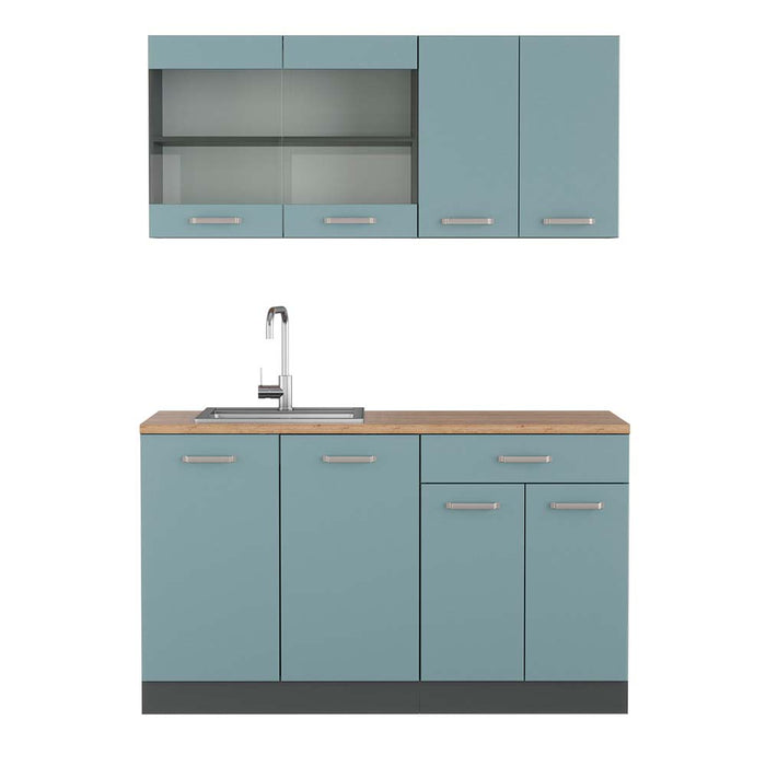 Vicco Cucina monoblocco Blu-grigio/antracite 140 cm , PL Rovere