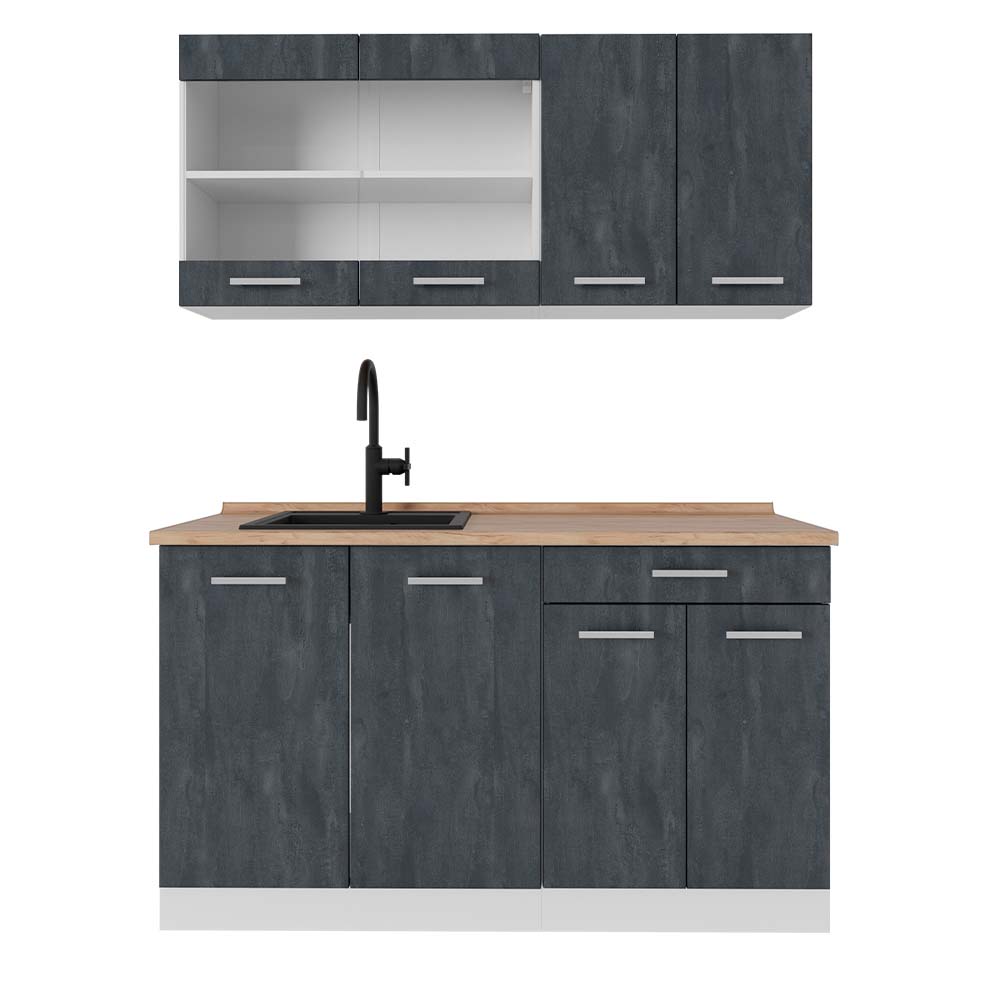 Vicco Cucina monoblocco Nero cemento/bianco 140 cm PL Rovere