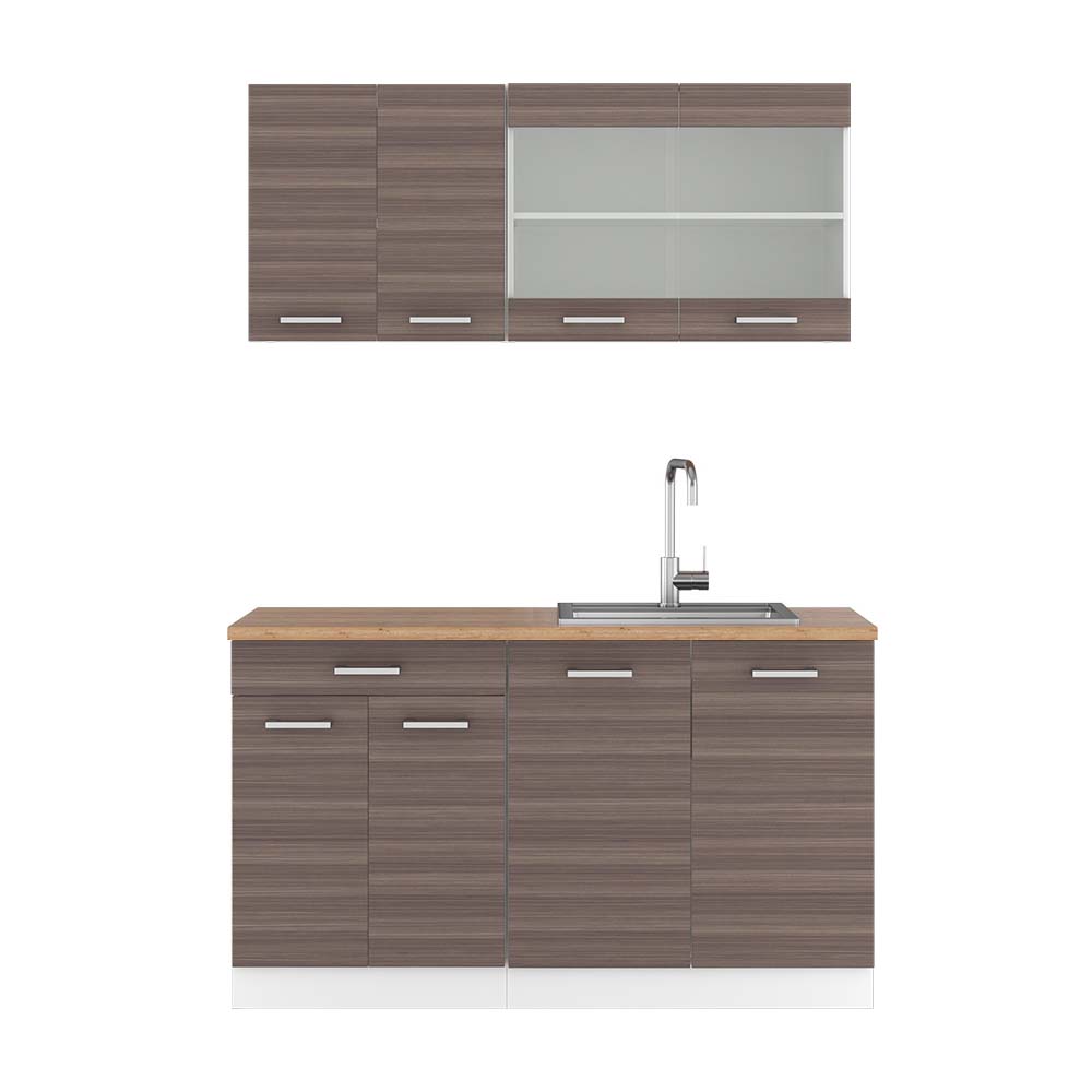 Vicco Cucina monoblocco Grigio prezioso/bianco 140 cm , PL Rovere