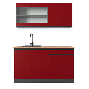 Vicco Cucina monoblocco Rosso/antracite 140 cm , PL Rovere