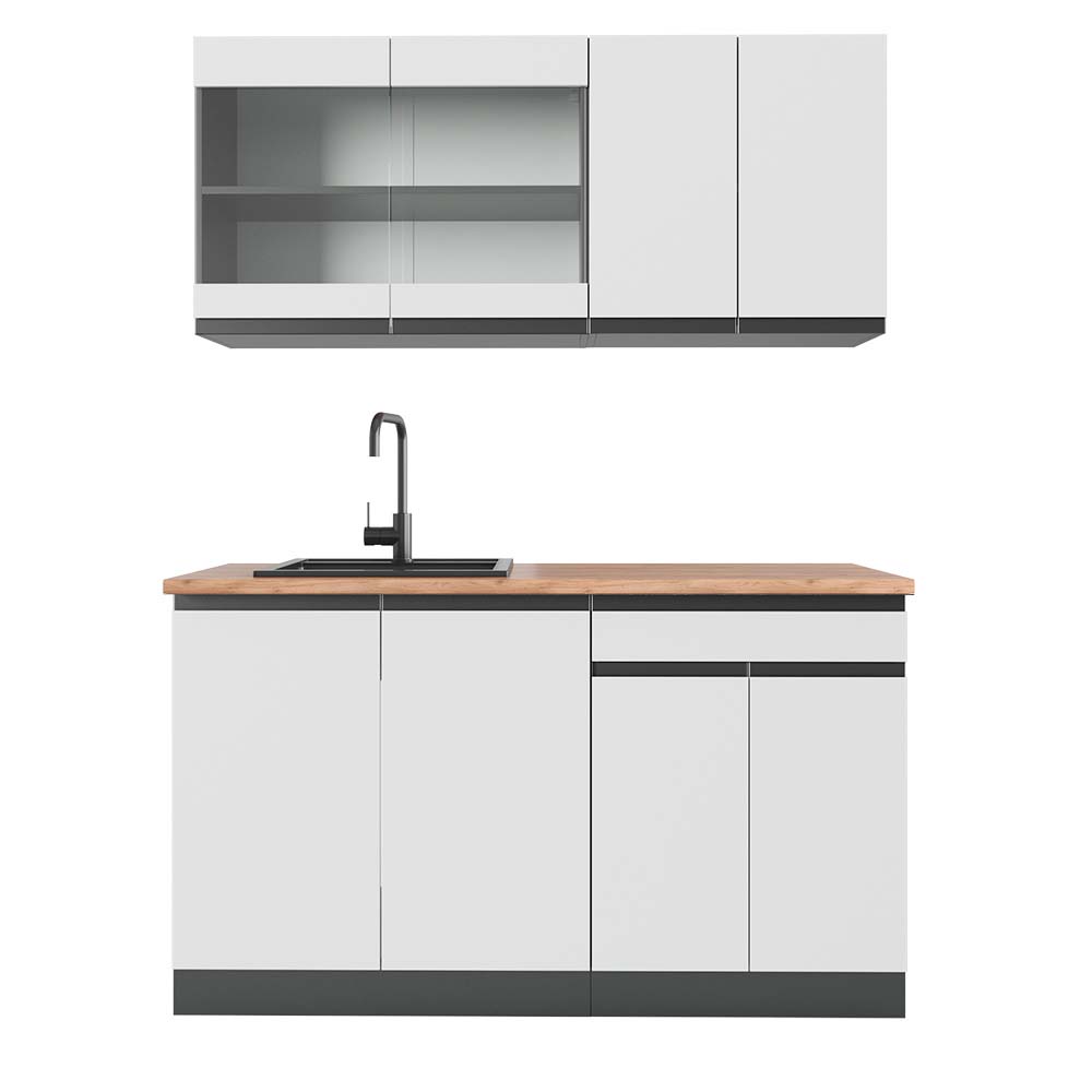 Vicco Cucina monoblocco Bianco/antracite 140 cm , PL Rovere