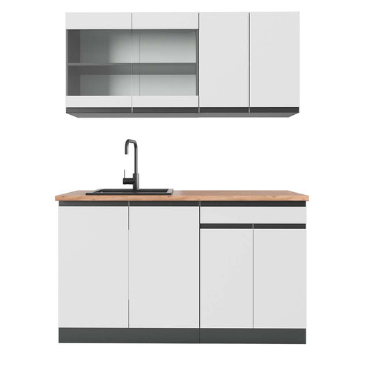 Vicco Cucina monoblocco Bianco/antracite 140 cm , PL Rovere