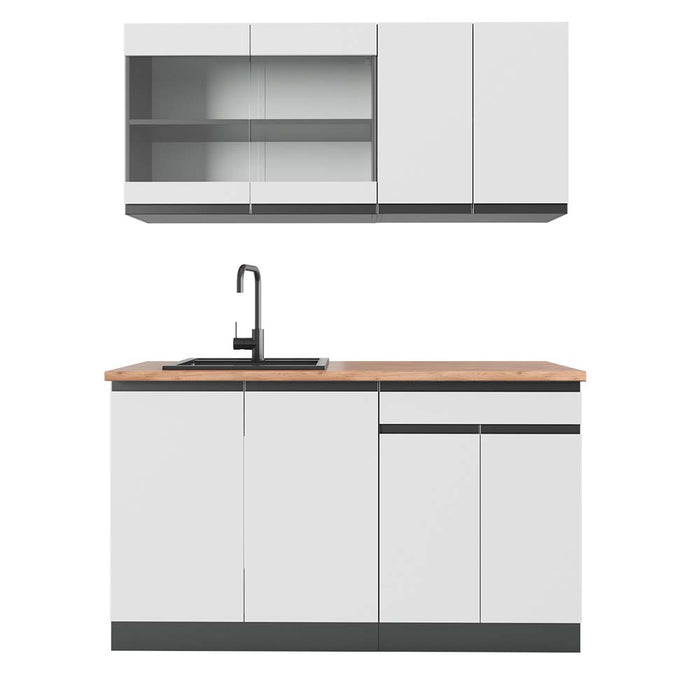 Vicco Cucina monoblocco Bianco/antracite 140 cm , PL Rovere