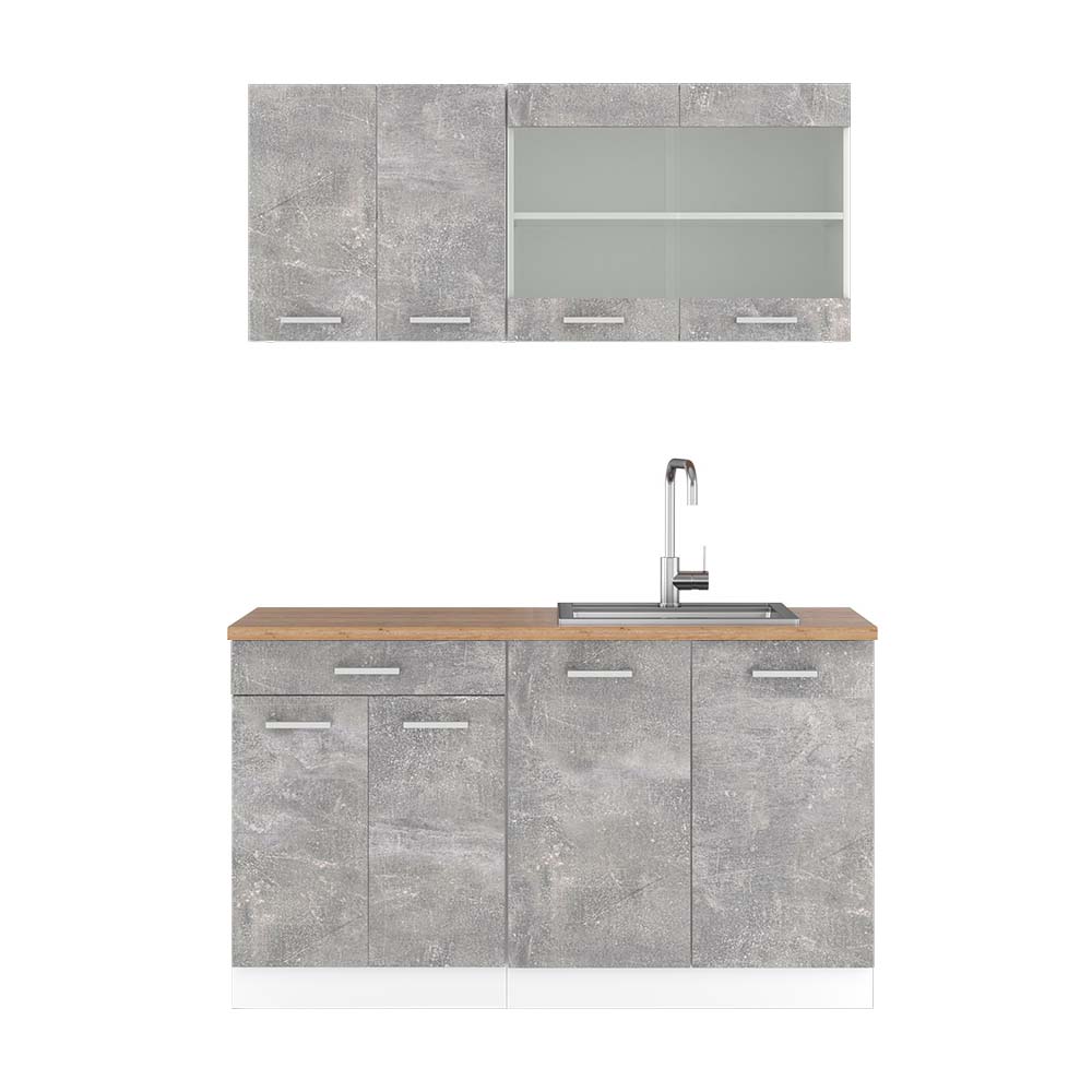 Vicco Cucina monoblocco Cemento/Bianco 140 cm , PL Rovere