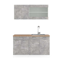 Vicco Cucina monoblocco Cemento/Bianco 140 cm , PL Rovere