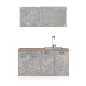 Vicco Cucina monoblocco Cemento/Bianco 140 cm , PL Rovere