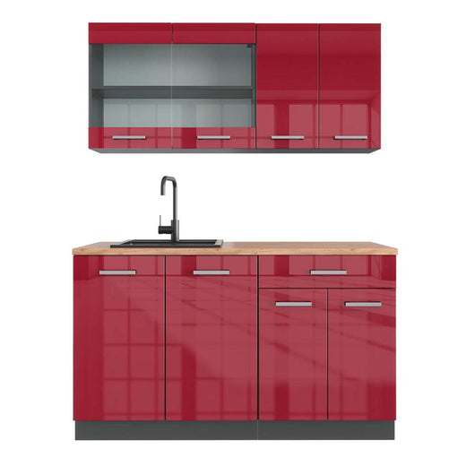 Vicco Cucina monoblocco Rosso lucido/antracite 140 cm , PL Rovere