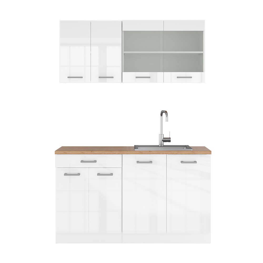 Vicco Cucina monoblocco Bianco lucido/bianco 140 cm , PL Rovere