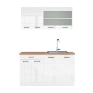 Vicco Cucina monoblocco Bianco lucido/bianco 140 cm , PL Rovere