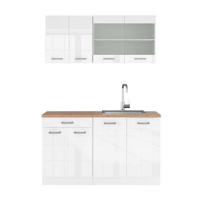 Vicco Cucina monoblocco Bianco lucido/bianco 140 cm , PL Rovere