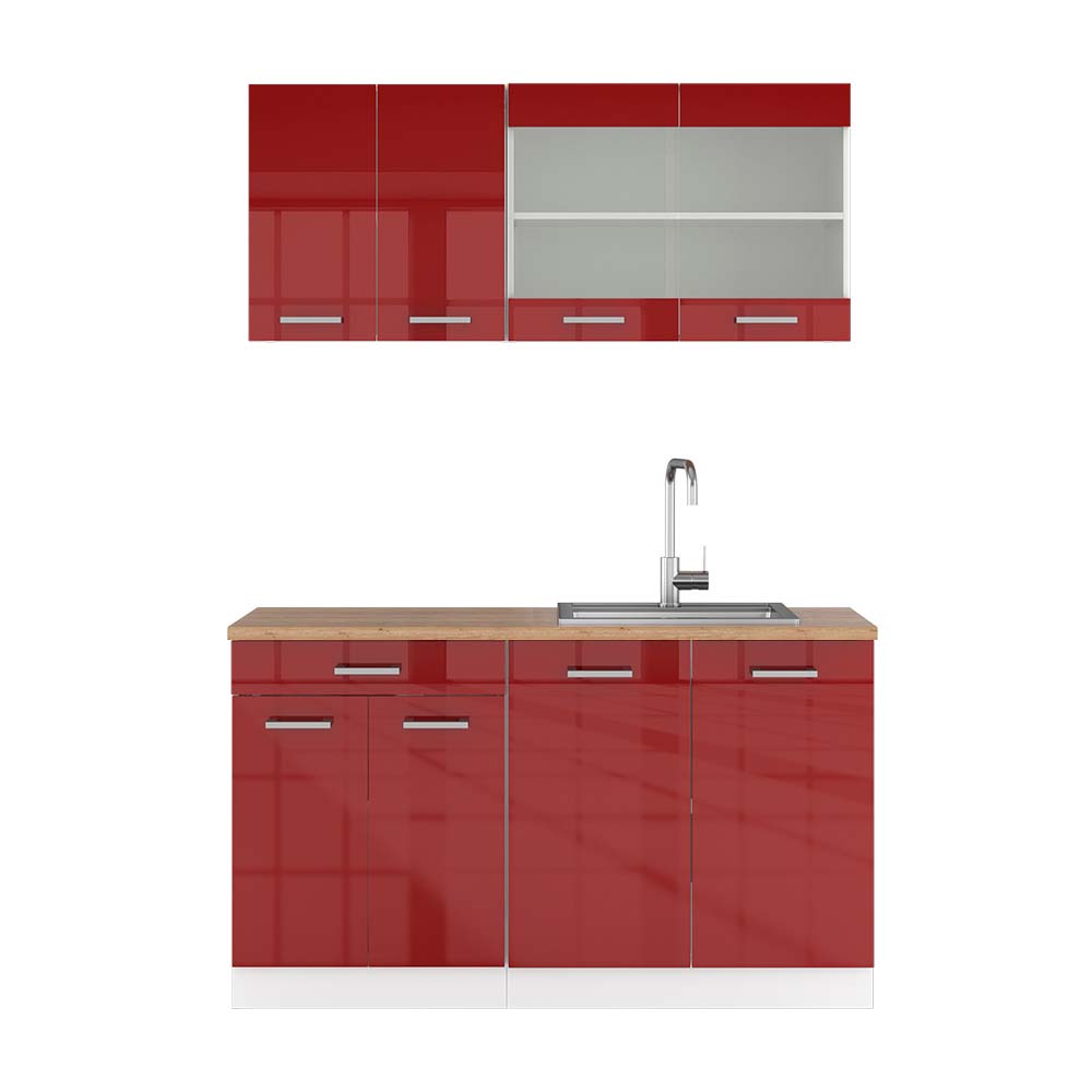 Vicco Cucina monoblocco Rosso lucido/bianco 140 cm , PL Rovere