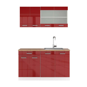 Vicco Cucina monoblocco Rosso lucido/bianco 140 cm , PL Rovere