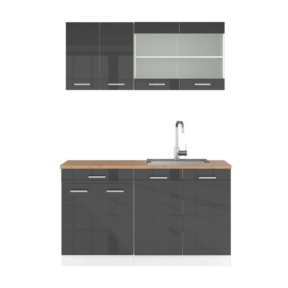 Vicco Cucina monoblocco Antracite lucido/bianco 140 cm , PL Rovere