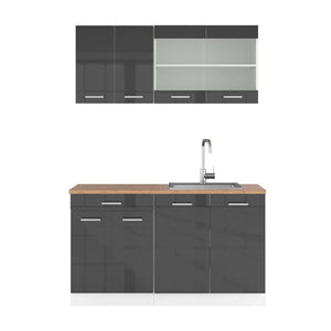 Vicco Cucina monoblocco Antracite lucido/bianco 140 cm , PL Rovere