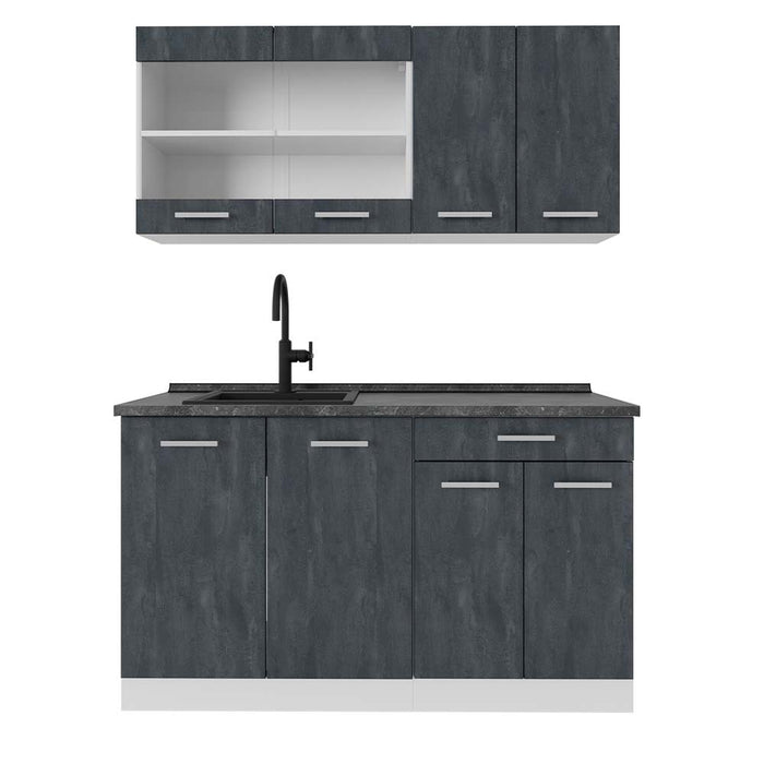 Vicco Cucina monoblocco Nero cemento/bianco 140 cm PL Antracite