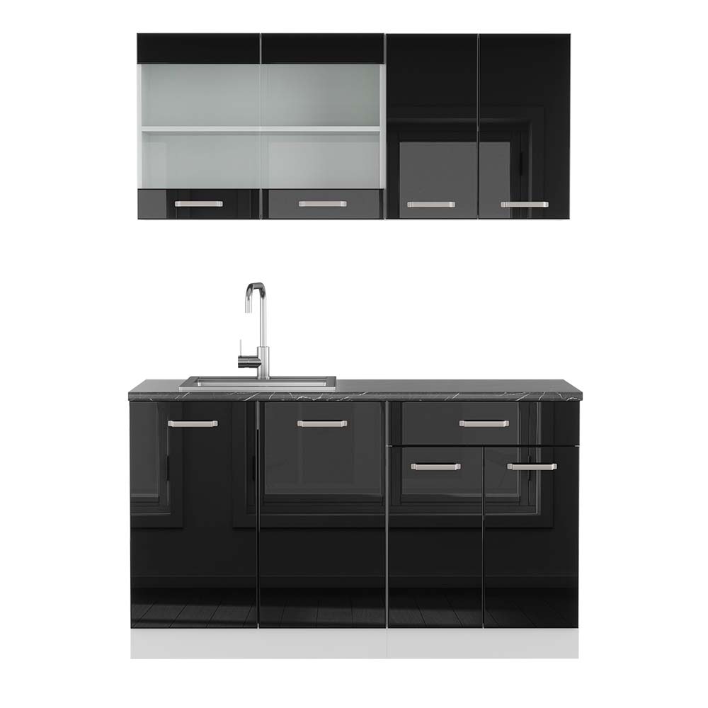 Vicco Cucina monoblocco Nero lucido/bianco 140 cm , PL Antracite