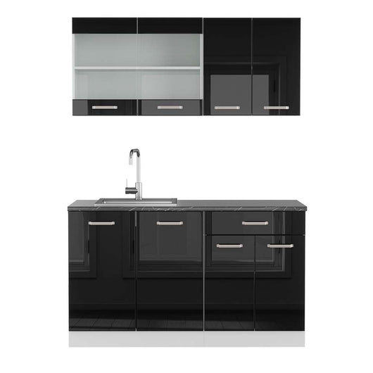 Vicco Cucina monoblocco Nero lucido/bianco 140 cm , PL Antracite