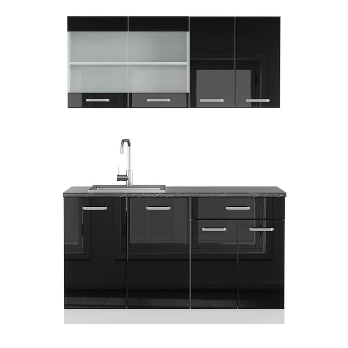 Vicco Cucina monoblocco Nero lucido/bianco 140 cm , PL Antracite