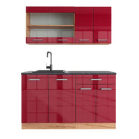 Vicco Cucina monoblocco Rosso lucido/rovere dorato 140 cm , PL Antracite