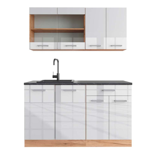 Vicco Cucina monoblocco Bianco lucido/oro power oak 140 cm , PL Antracite