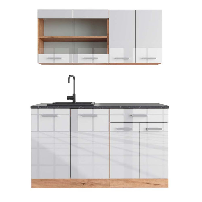 Vicco Cucina monoblocco Bianco lucido/oro power oak 140 cm , PL Antracite