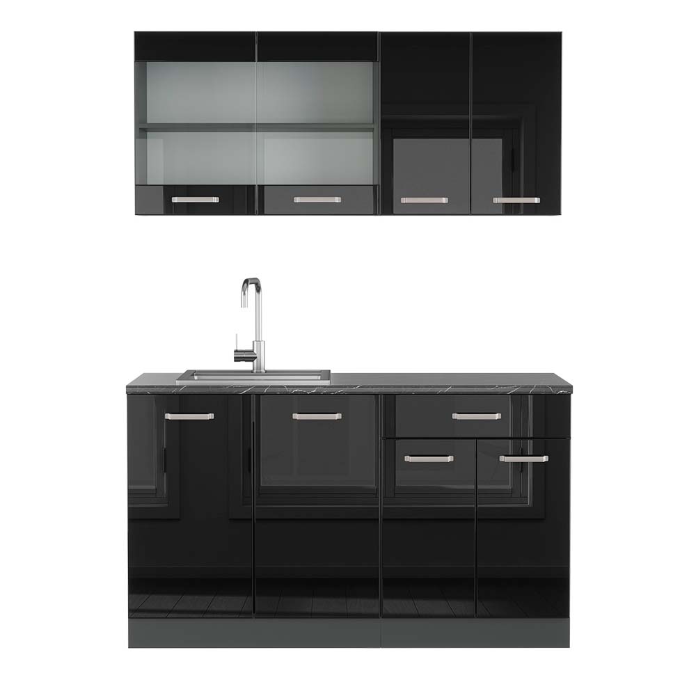 Vicco Cucina monoblocco Nero lucido/antracite 140 cm , PL Antracite